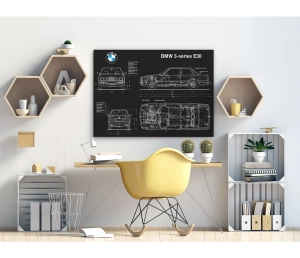 BMW E30 325i - blueprint - čierny