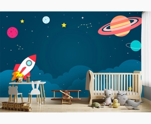 Vesmír a raketa – hravá detská tapeta