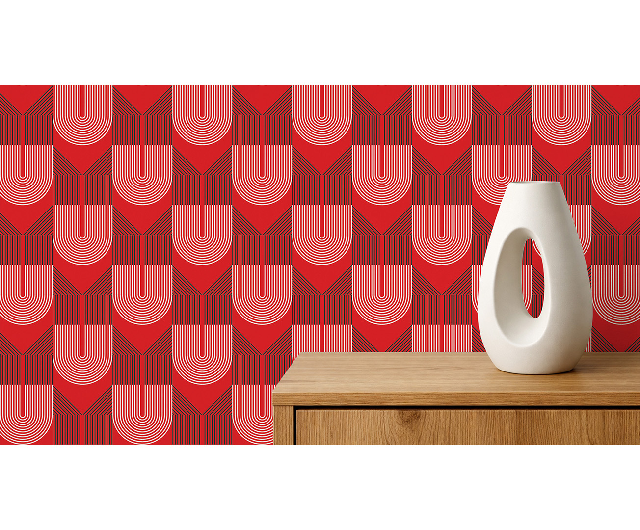 Luxusní červený art deco ornament – elegantní tapeta do interiéru