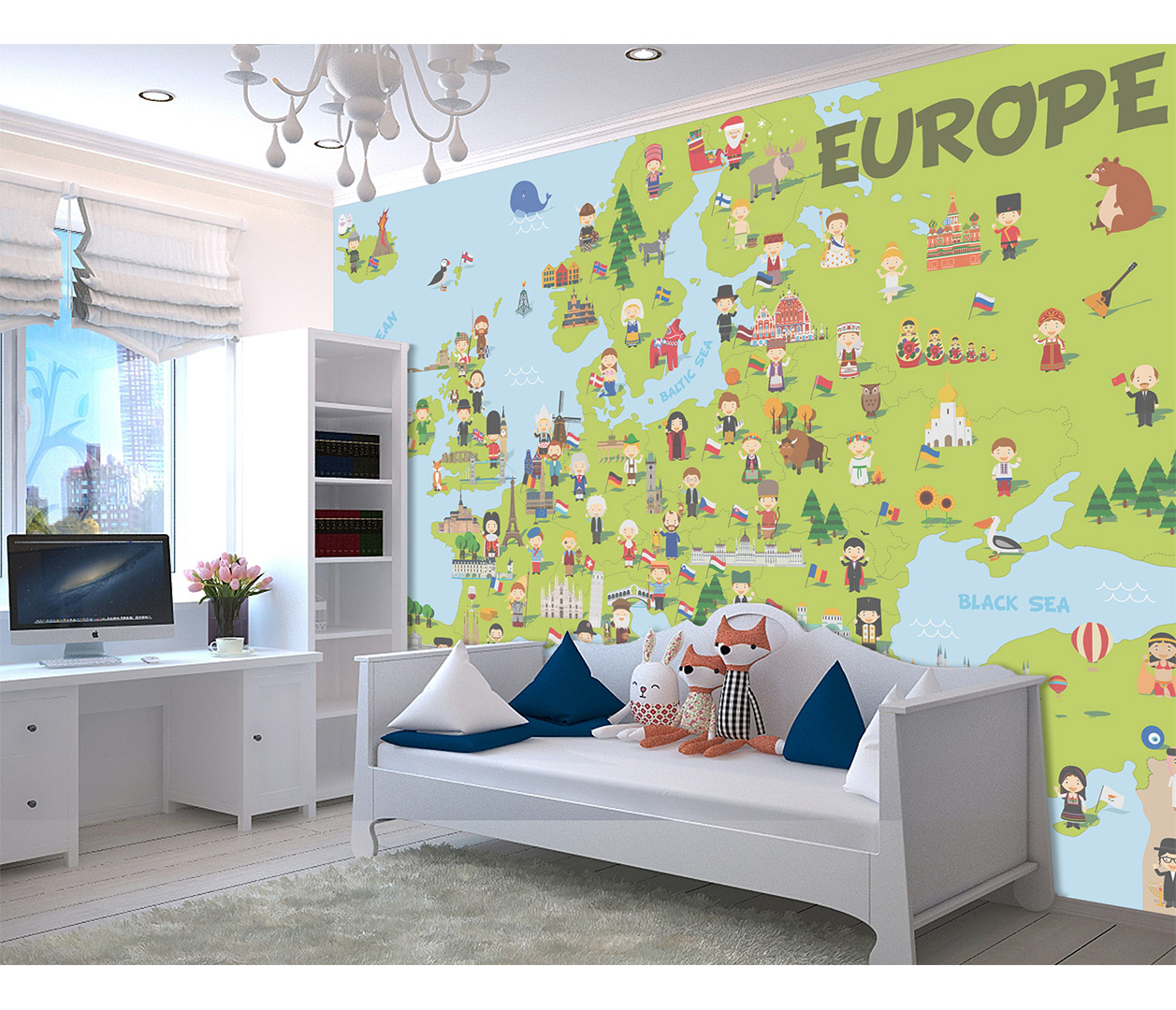 Kreslená mapa Európy pre deti