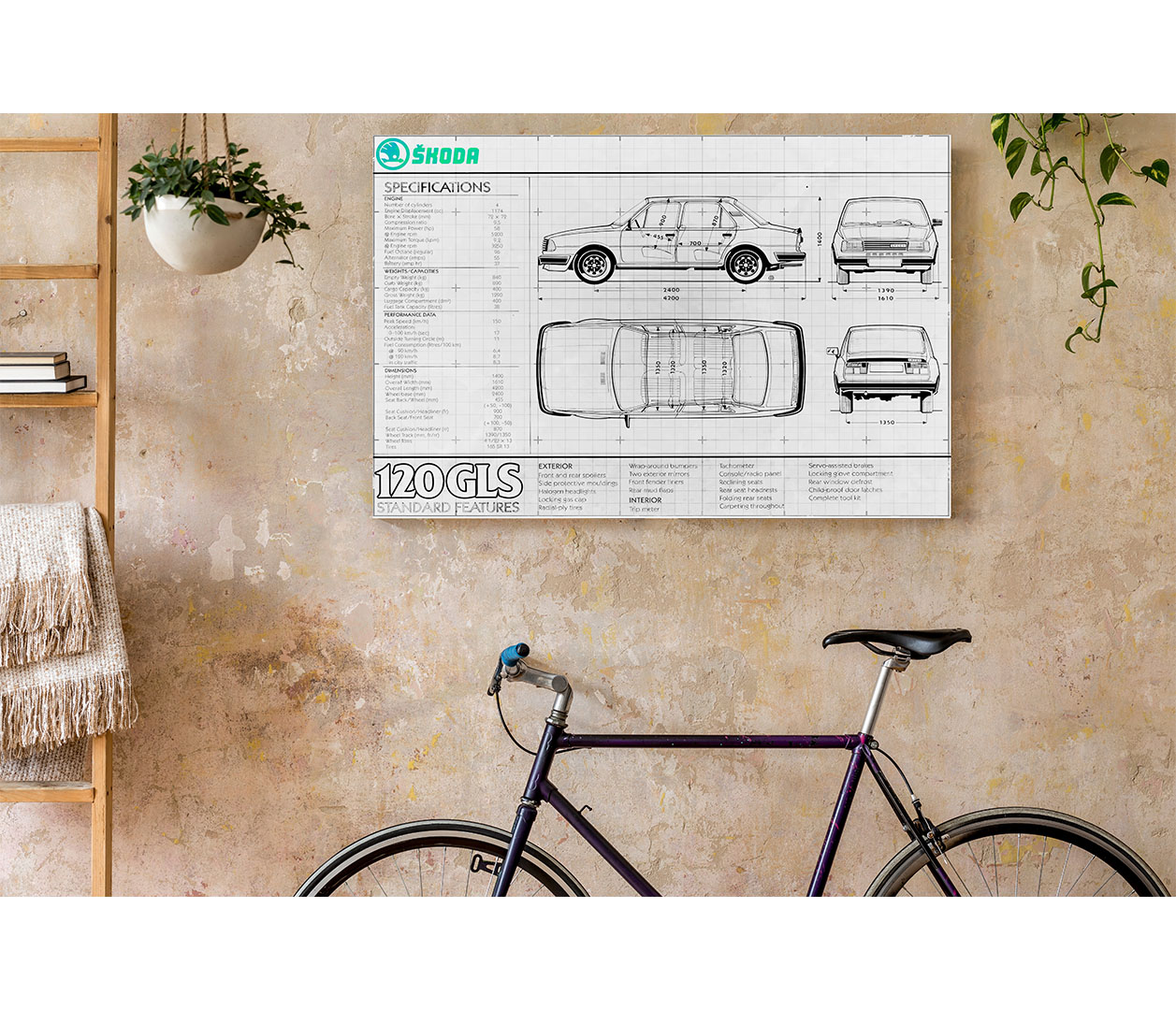 Škoda 120 GLS - blueprint biely